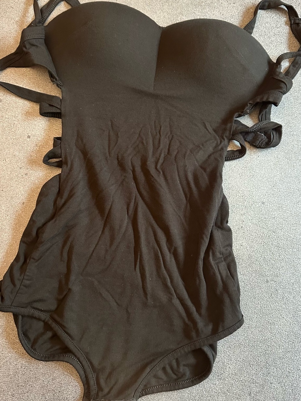 Strap Detail Black One-Piece Swimsuit for Latin dance